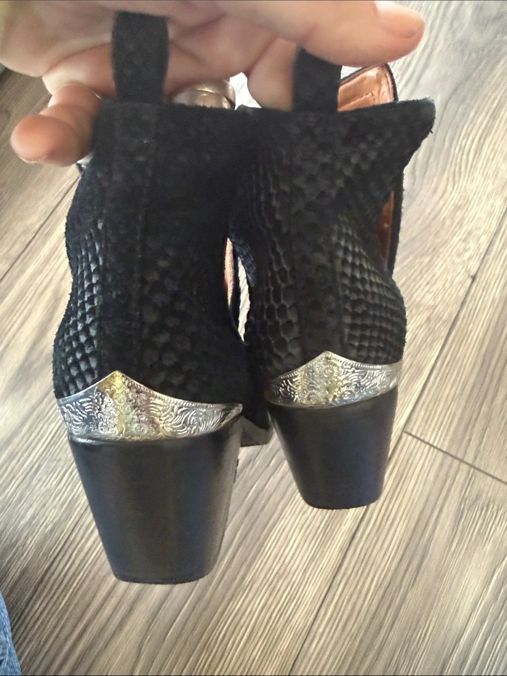 Jeffrey Campbell Western Ankle Boots Snakeskin Embossed Leather Metal Toe Cap